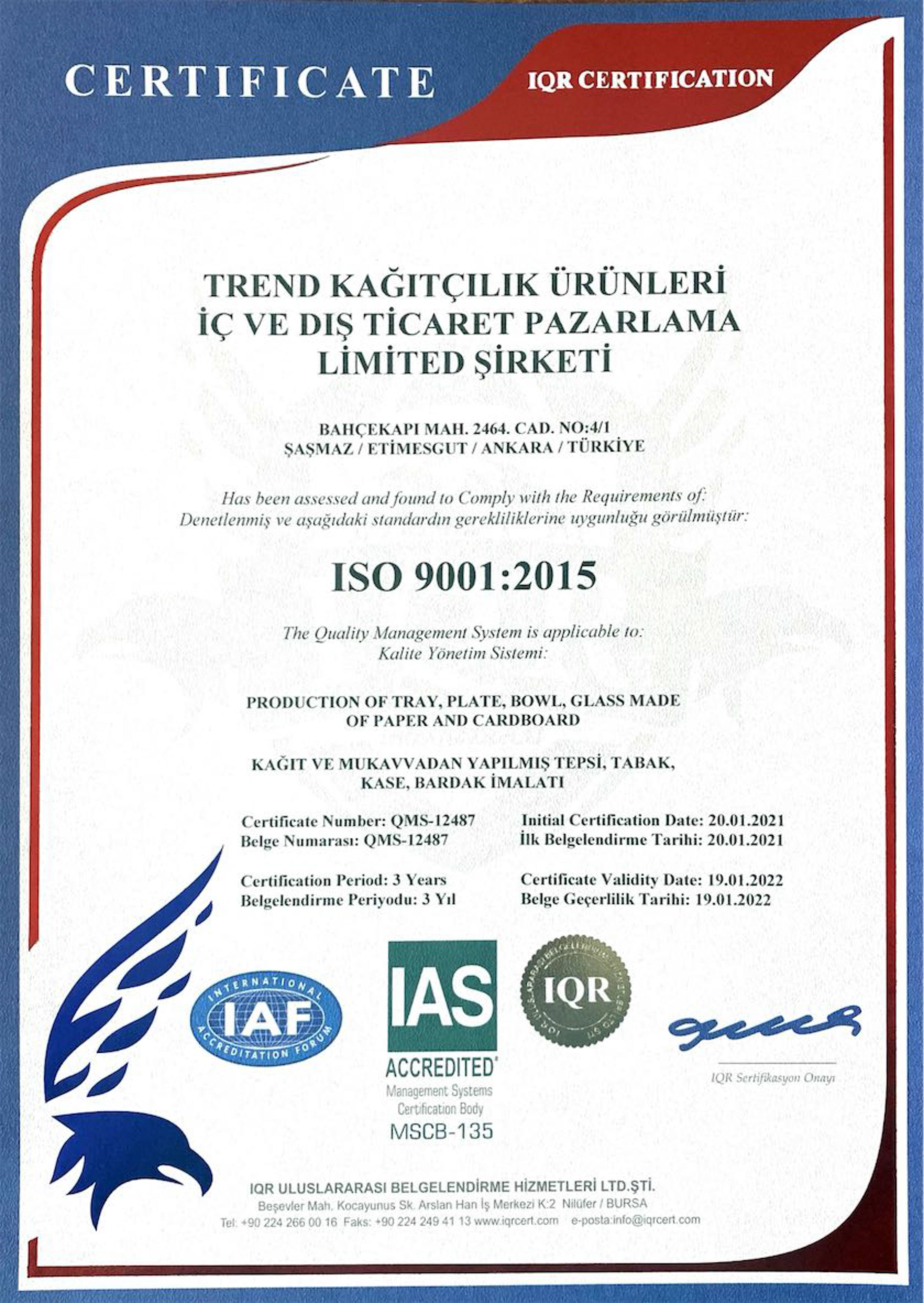 Trend Kağıtçılık ISO 9001